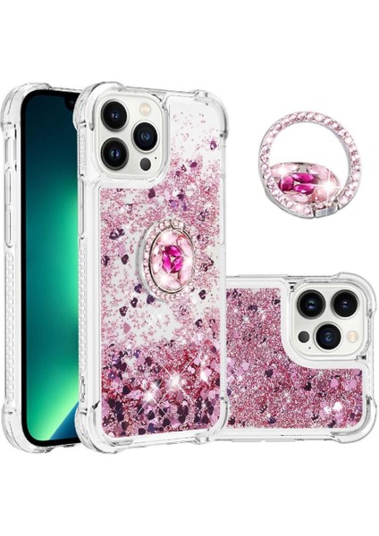 Halka Kickstand Köpüklü Kum Akış Halkası ile IPhone 15 Pro Için Telefon Kılıfı (Yurt Dışından)