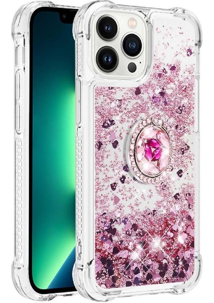 Halka Kickstand Köpüklü Kum Akış Halkası ile IPhone 15 Pro Için Telefon Kılıfı (Yurt Dışından) modelleri