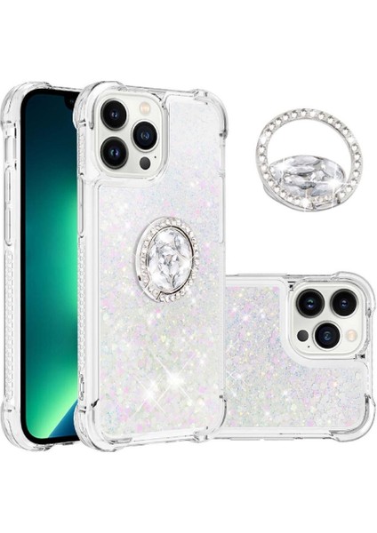 Halka Kickstand Köpüklü Kum Akış Halkası ile IPhone 15 Pro Için Telefon Kılıfı (Yurt Dışından)