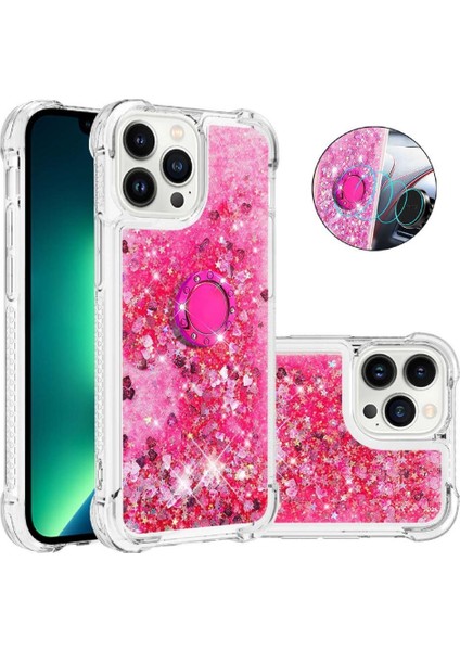 Halka Kickstand Köpüklü Kum Akış Halkası ile IPhone 15 Pro Için Telefon Kılıfı (Yurt Dışından)