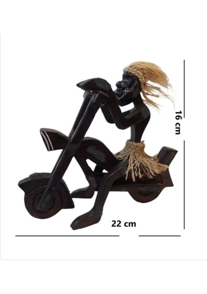 Ahşap El Yapımı Aborjin Motorcu .uzunluk 22 cm yükseklik 16 cm dir modelleri