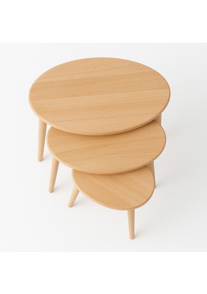 A+ Plus Gürgen Ağacı Masif Doğal Ahşap Zigon Sehpa 3'lü Set, Modern Masif Yan Sehpa fiyatları