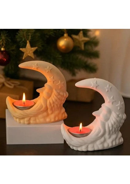 Yıldız Detaylı Ay Formunda Tealight Mumluk – Dekoratif Işıklı Mumluk