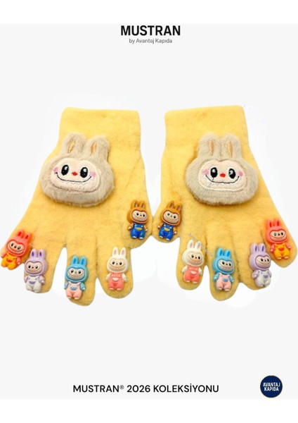 Çocuk Karakter Figürlü Peluş Triko Eldiven | 4-12 Yaş Esnek Kumaşlı Sıcak Tutucu Kışlık