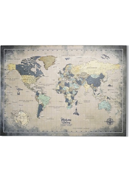 Kanvas Tablo Dünya Haritası - Modern Ev Ofis Hediye Duvar Dekorasyon Tablosu