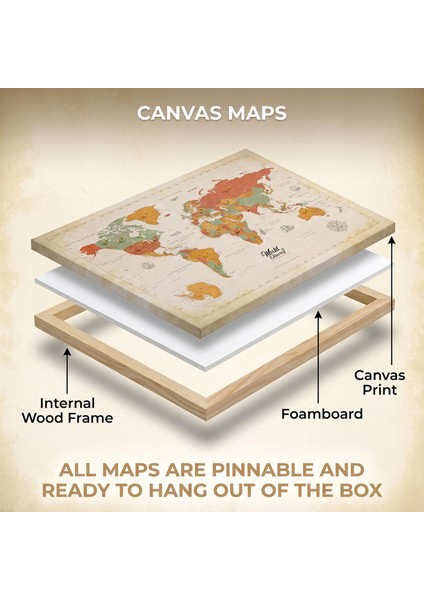 Kanvas Tablo Dünya Haritası - Modern Ev Ofis Hediye Duvar Dekorasyon Tablosu indirimleri