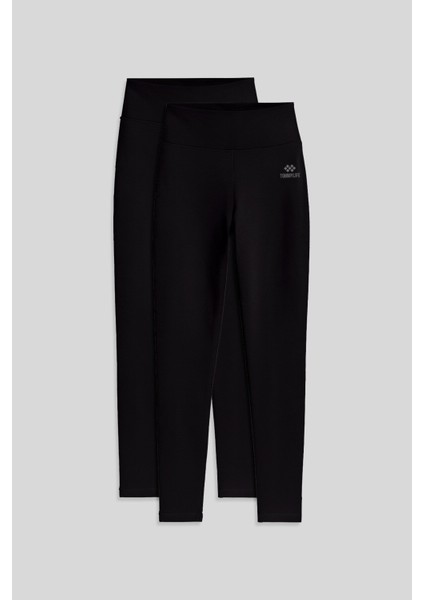 Slim Fit 2li Paket Siyah Kadın Kapri Tayt - 94011