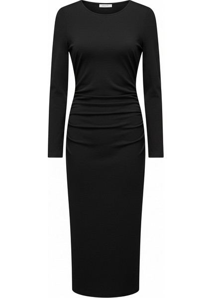 Uzun Kollu Vücuda Oturan Siyah Midi Elbise – Şık Gece & Günlük Model indirimleri