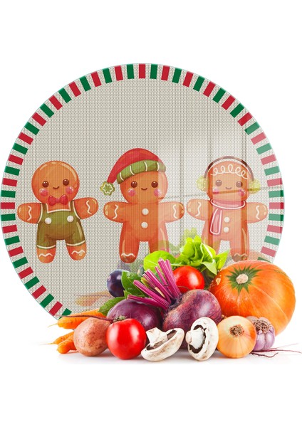 Cam Kesme Tahtası ve Sunumluk Yuvarlak Gingerbread Yeniyıl Kurabiye Desenli 30 x 30 cm