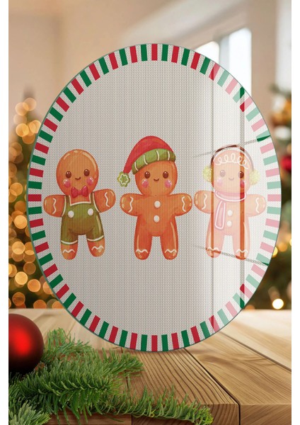 Cam Kesme Tahtası ve Sunumluk Yuvarlak Gingerbread Yeniyıl Kurabiye Desenli 30 x 30 cm fiyatları