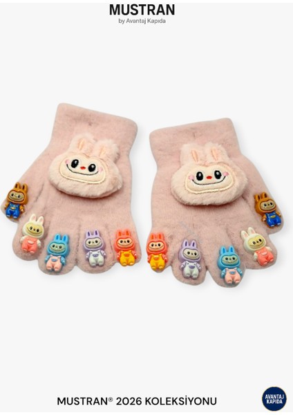 Çocuk Karakter Figürlü Peluş Triko Eldiven | 4-12 Yaş Esnek Kumaşlı Sıcak Tutucu Kışlık