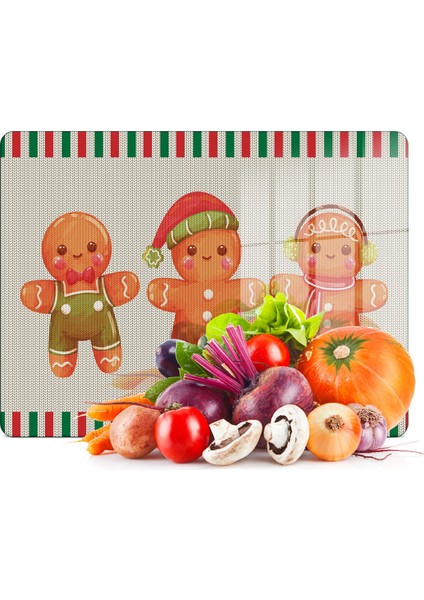 Cam Kesme Tahtası ve Sunumluk Gingerbread Yeniyıl Kurabiye Desenli 20 x 30 cm