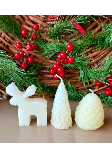 Kozalak, Çam Ağaç ve Geyik Modelli Yılbaşı Temalı 3'lü Mum fiyatları