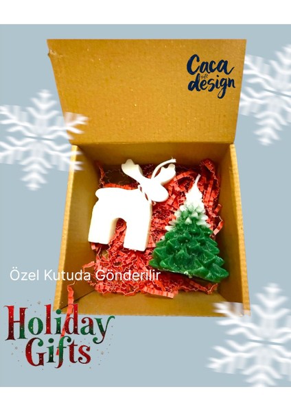 Kozalak, Çam Ağaç ve Geyik Modelli Yılbaşı Temalı 3'lü Mum modelleri