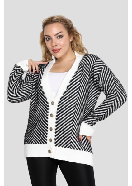 Kadın Düğme Detaylı Günlük ve Ofis Şıklığı Yumoş Oversize Trıko Süveter Hırka - Siyah fiyatları