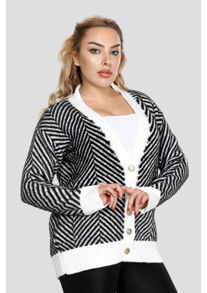 Kadın Düğme Detaylı Günlük ve Ofis Şıklığı Yumoş Oversize Trıko Süveter Hırka - Siyah modelleri