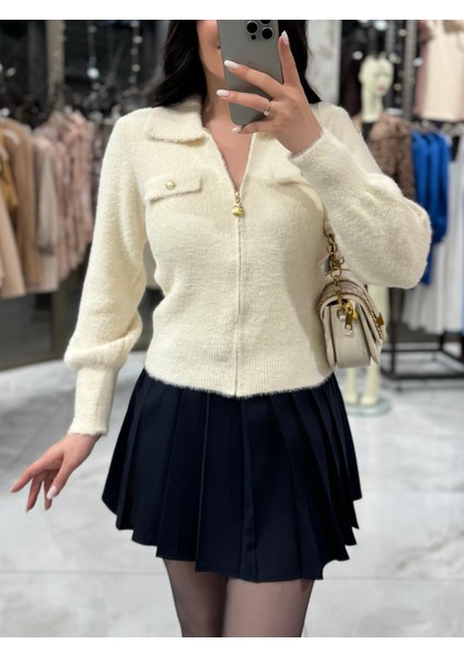 Rita Gold Detay Polo Yaka Yumuşak Dokulu Angora Hırka Taş fiyatları