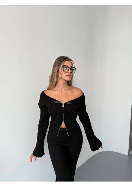 Madonna Yaka Cıft Fermuarlı Trıko Hırka