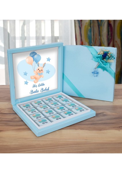 Yeni Doğan Erkek Bebekler Için Kişiye Özel Hoş Geldin Çikolata Kutusu