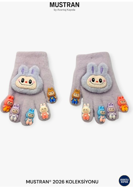 Çocuk Karakter Figürlü Peluş Triko Eldiven | 4-14 Yaş Esnek Kumaşlı Sıcak Tutucu Kışlık