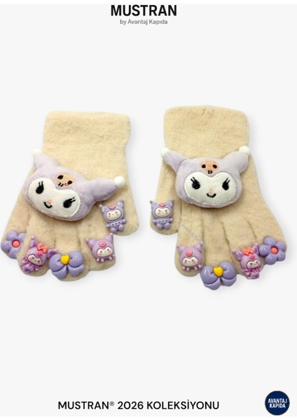 Çocuk Karakter Figürlü Peluş Triko Eldiven | 4-12 Yaş Esnek Kumaşlı Sıcak Tutucu Kışlık