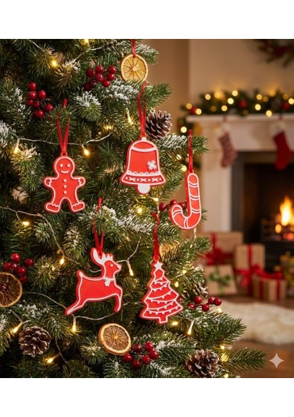 Yılbaşı Ağacı Süs Seti (5 Parça) Kırmızı-Beyaz