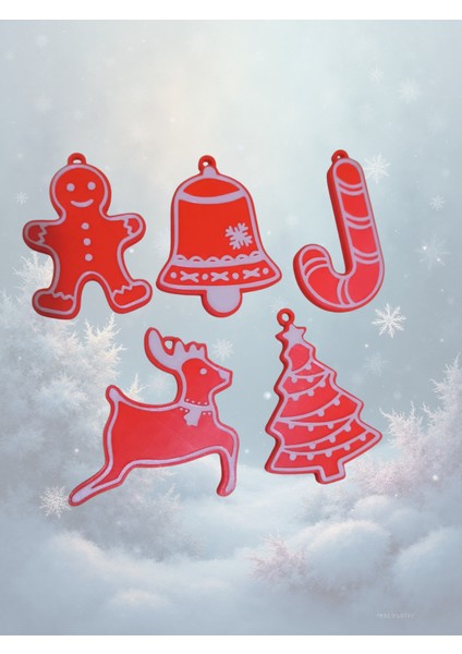 Yılbaşı Ağacı Süs Seti (5 Parça) Kırmızı-Beyaz modelleri