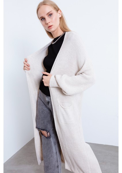 Kadın Bej Balon Kol Uzun Hırka - Bej modelleri