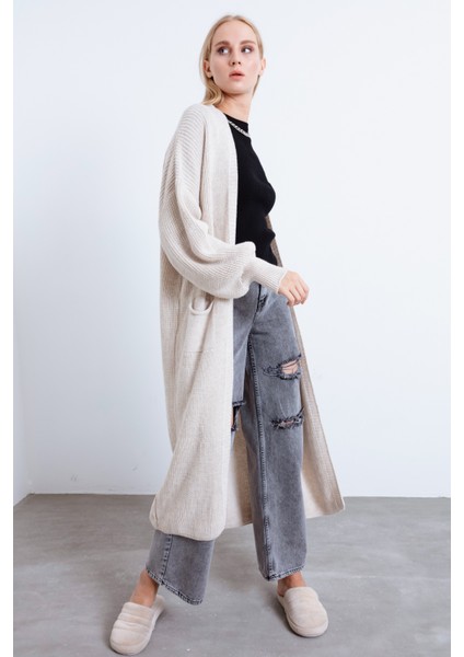 Kadın Bej Balon Kol Uzun Hırka - Bej fırsatları