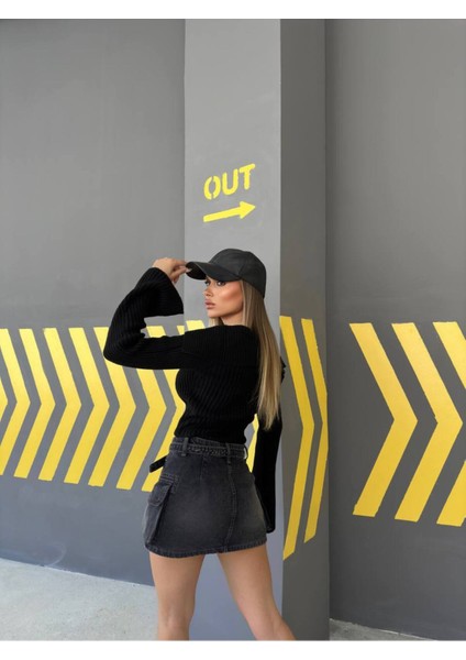 Kadın Madonna Yaka Triko Hırka Çift Fermuarlı Kısa Hırka