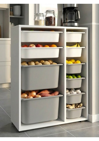 Zen 10 Sepetli Çok Amaçlı Mutfak Dolabı Beyaz Gri 2D2K6U
