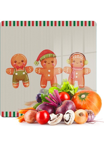 Cam Kesme Tahtası ve Sunumluk Kare Gingerbread Yeniyıl Kurabiye Desenli 30 x 30 cm