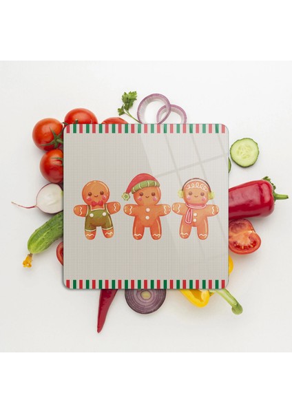 Cam Kesme Tahtası ve Sunumluk Kare Gingerbread Yeniyıl Kurabiye Desenli 30 x 30 cm fiyatları