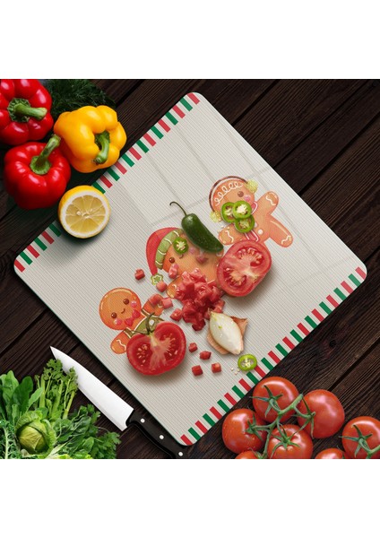 Cam Kesme Tahtası ve Sunumluk Kare Gingerbread Yeniyıl Kurabiye Desenli 30 x 30 cm modelleri