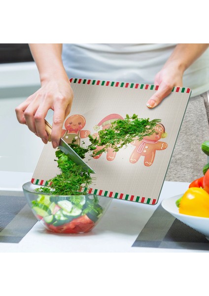 Cam Kesme Tahtası ve Sunumluk Kare Gingerbread Yeniyıl Kurabiye Desenli 30 x 30 cm indirimleri