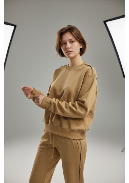 Zincir Işlemeli Mevsimlik Rahat Kalıp Tüylenmez Poodle Eşofman Takımı