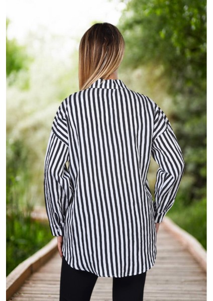 Çizgili Uzun Gömlek - Siyah modelleri