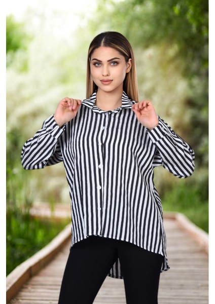 Çizgili Uzun Gömlek - Siyah fiyatları