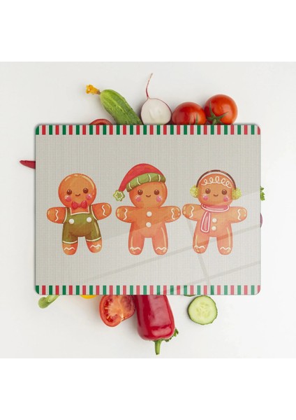 Cam Kesme Tahtası ve Sunumluk Gingerbread Yeniyıl Kurabiye Desenli 30 x 40 cm modelleri
