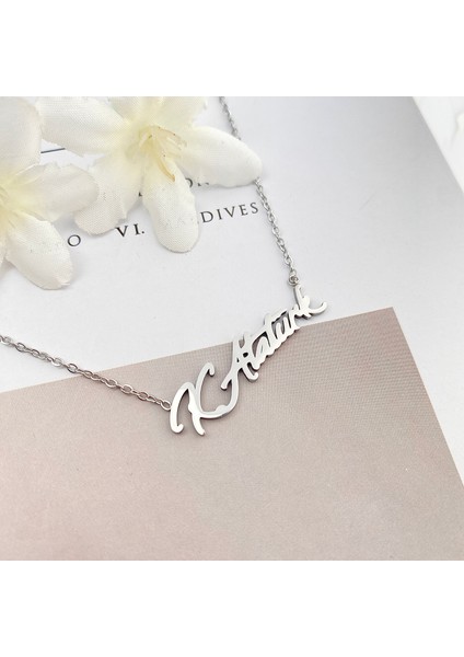 Atatürk Kolye Kemal Atatürk Imzalı Kolye Çelik 45CM