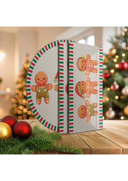 Cam Sunum Servis Tabağı 3'lü Yuvarlak Set Gingerbread Yeniyıl Kurabiye Desenli