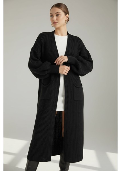 Kadın Siyah Balon Kol Uzun Hırka - Siyah fiyatları