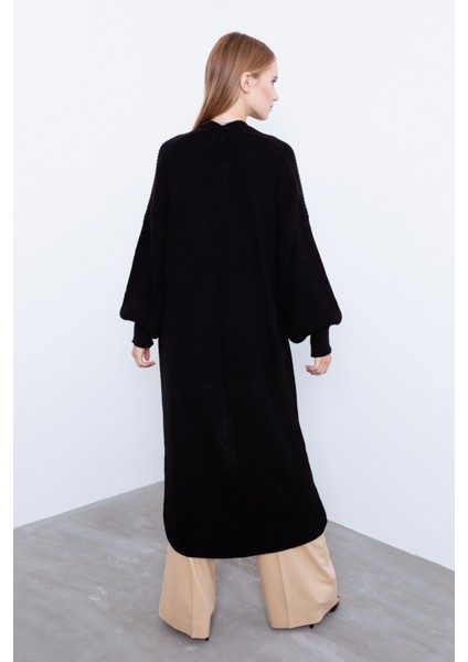Kadın Siyah Balon Kol Uzun Hırka - Siyah modelleri