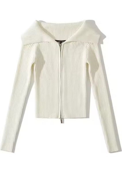 Çift Fermuarlı Basıc Hırka - Ekru modelleri