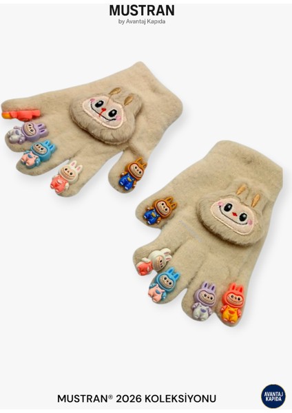 Çocuk Karakter Figürlü Peluş Triko Eldiven | 4-12 Yaş Esnek Kumaşlı Sıcak Tutucu Kışlık