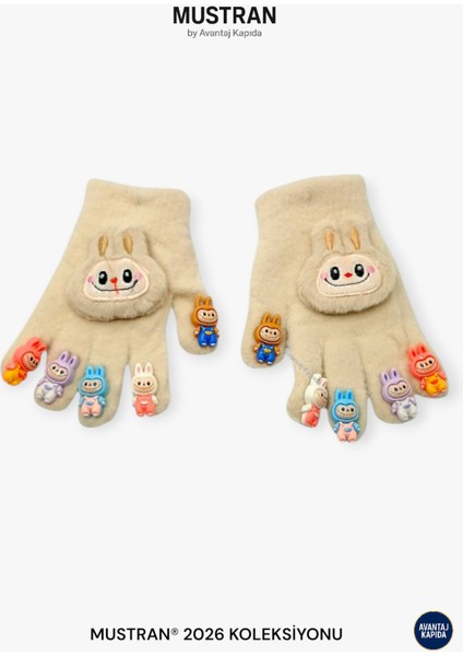 Çocuk Karakter Figürlü Peluş Triko Eldiven | 4-12 Yaş Esnek Kumaşlı Sıcak Tutucu Kışlık