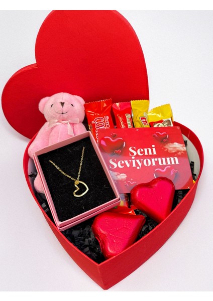 Sevgiliye Kalp Kutuda Tatlı Pembe Ayıcık ve Çikolata Seti fiyatları
