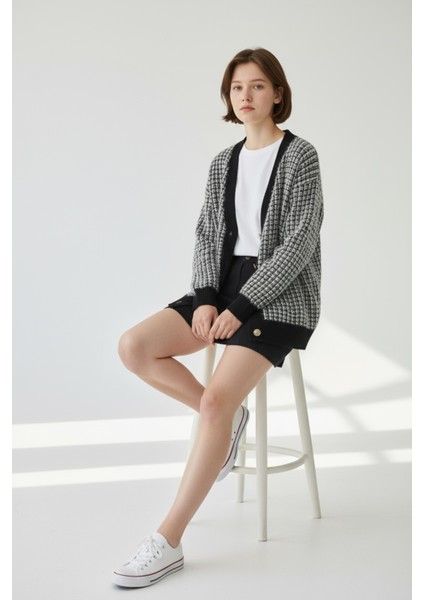 Kadın Düğmeli Dokulu Triko Hırka – Kalın Kumaş, Rahat Kesim, Yünlü Doku fırsatları