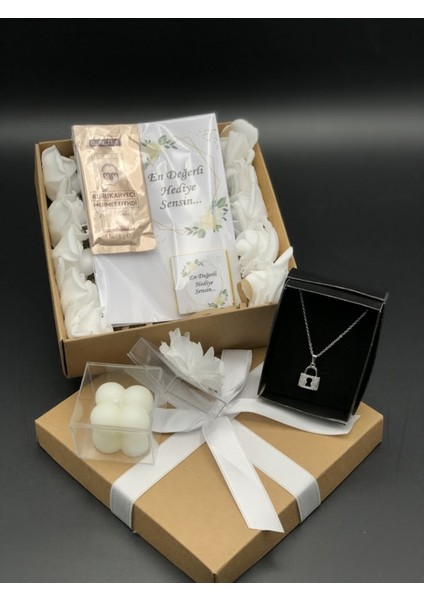 Çikolatalı Kahveli Kart ve Zirkon Kolye ile Bubble Mum Seti fiyatları