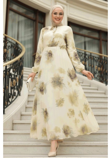 Desenli Hardal Tesettür Elbise 50356HR indirimleri